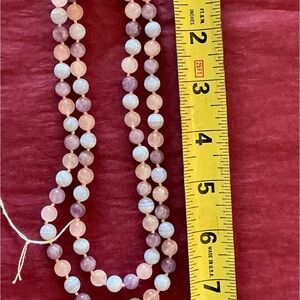 Amethyst, Lace Agate, pink‎ quartz knotted between stone bead necklace -no clasp